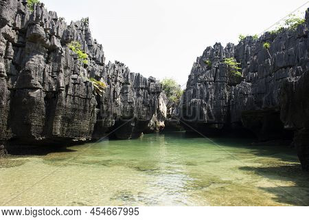 View Landscape Rock Stone Of Prasat Hin Pan Yod Island Beach In Sea Or Ocean Of Ko Khao Yai In Mu Ko