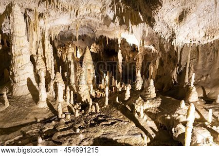 Beautiful View Of The Frasassi Caves, Grotte Di Frasassi, A Huge Karst Cave System In Italy.