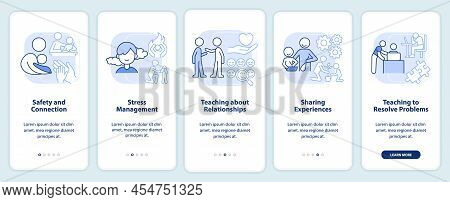 Family Relationships Importance Light Blue Onboarding Mobile App Screen. Walkthrough 5 Steps Graphic
