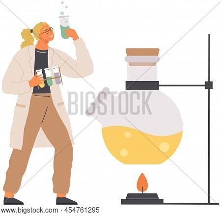 Scientist Makes Laboratory Analysis With Equipment. Chemist Conducting Scientific Experiment, Chemic