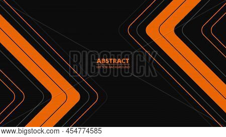 Black Abstract Background With Orange And Gray Lines, Arrows And Angles. Dark Modern Sporty Bright F