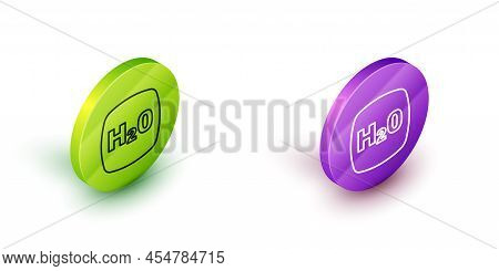 Isometric Line Chemical Formula For Water Drops H2o Shaped Icon Isolated On White Background. Green 