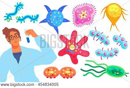 Scientist Makes Laboratory Analysis Of Life System And Organisms. Idea Of Education, Microbiology, B