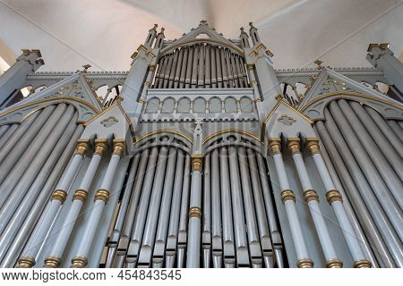 The Close-up Of An Organ In A Latvia Church.