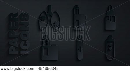 Set Cigar, Vape Liquid Bottle, Mod Device, Electronic Cigarette, And Disease Lungs Icon. Vector