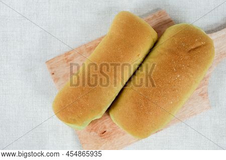 Green Pandan Long John Buns Bread With Copy Space For Text