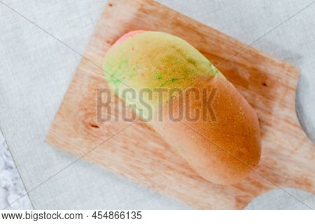 Rainbow Long John Buns Bread With Copy Space For Text
