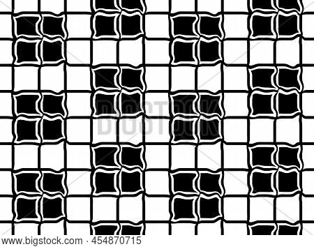 Black And White Seamless Pattern With Distorted Checkered Pattern In Vector