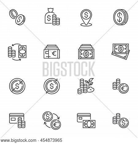 Finance, Money Line Icons Set, Outline Vector Symbol Collection, Linear Style Pictogram Pack. Signs,