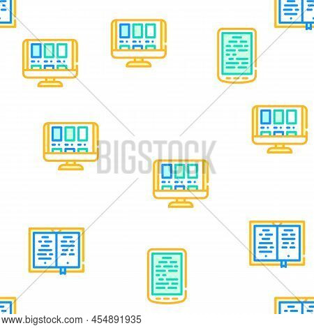 Book Library Shop Vector Seamless Pattern Color Line Illustration