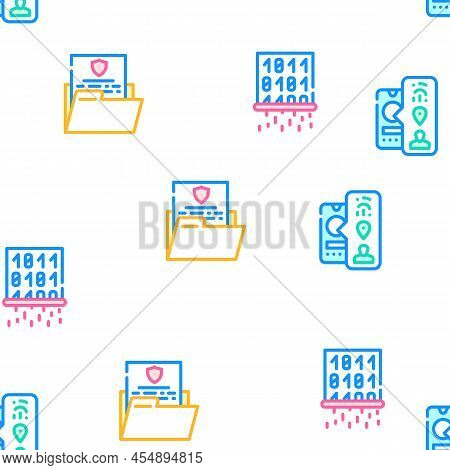 Privacy Policy Protect Vector Seamless Pattern Color Line Illustration