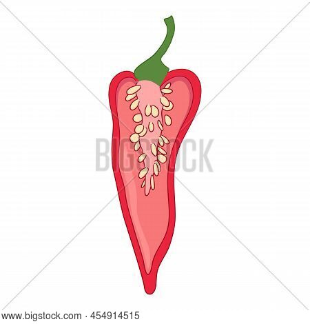 Eco Pepper Icon Outline, Hand Drawn Vector. Red Cartoon. Paprika