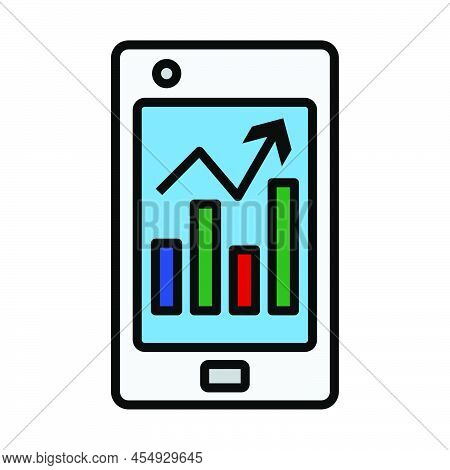 Smartphone With Analytics Diagram Icon. Editable Bold Outline With Color Fill Design. Vector Illustr