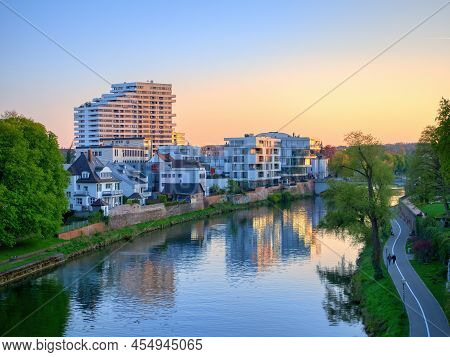 Ulm View And Danube River From Berblinger Turm Tower In Sunset Warm Light