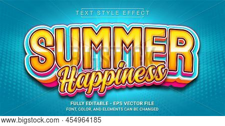 Summer Happiness Text Style Effect. Editable Graphic Text Template.