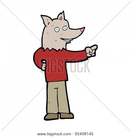 cartoon wolf man pointing