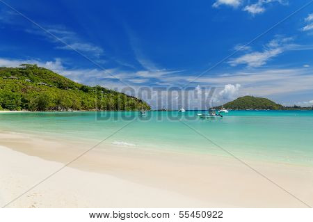 Tranquil And Beautiful Polone Beach At Mahe Island, Seychelles..