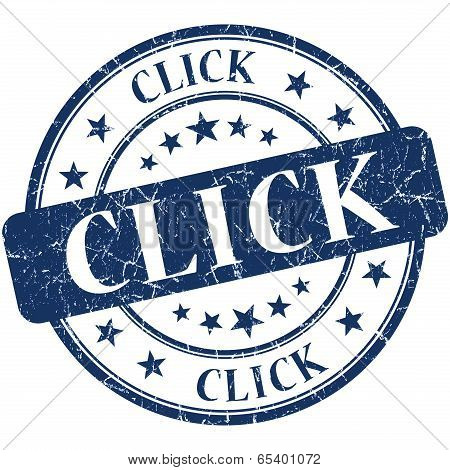 Click Blue Round Grungy Vintage Rubber Stamp