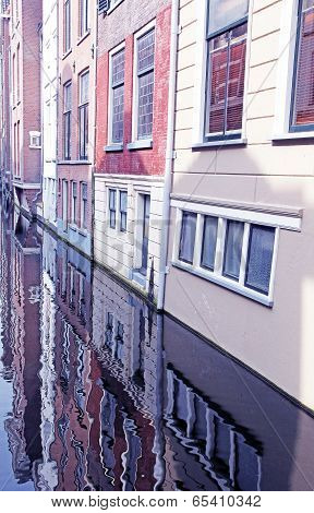 Water Canal In City Delft, Netherlands