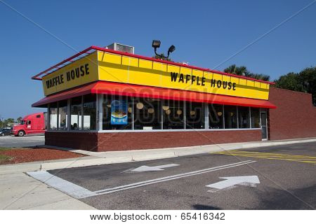 JACKSONVILLE, FL - MAY 21, 2014: A Waffle House in Jacksonville. Waffle House Inc. is a restaurant chain with over 1700 locations found in 25 states in the United States.