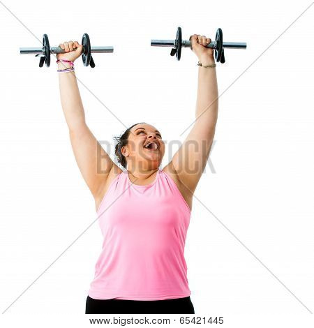 Corpulent Lady Doing Weight Workout.
