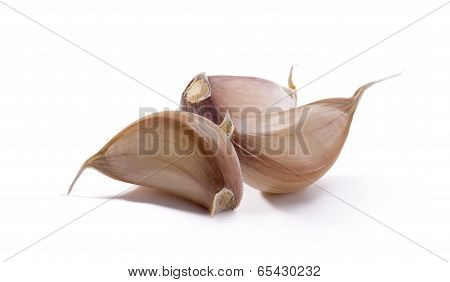 Three Garlic Segments Isolated On White