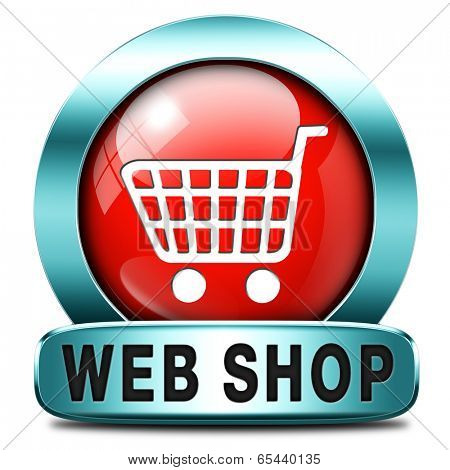 web shop icon or online shopping button for internet webshop or store