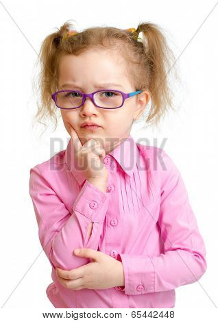 Serious girl in glasses isolated on white
