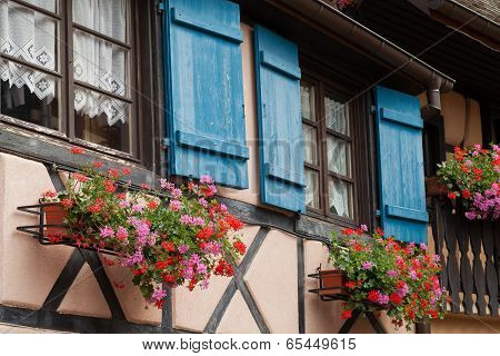 Window of a house in Eguisheim Alsace France