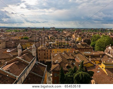 Cityscape of Modena on sunshine after storm, medieval town situated in Emilia-Romagna, Italy
