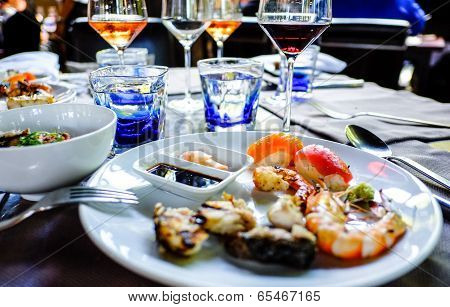 assorted sashimi and sushi