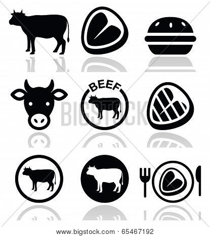 Beef meat, cow vector icon set