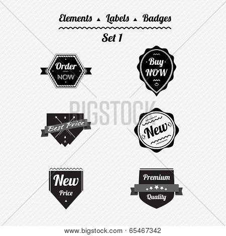 Set 1 Elements, Labels And Badges In A Retro Style