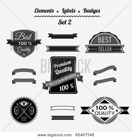 Set 2 Elements, Labels And Badges In A Retro Style