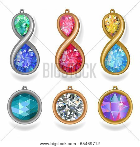Jewelry Precious Metal Pendants And Lavalieres With Colored Gems