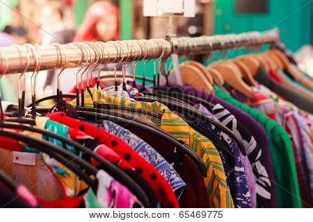 Clothes On A Rail At Street Market