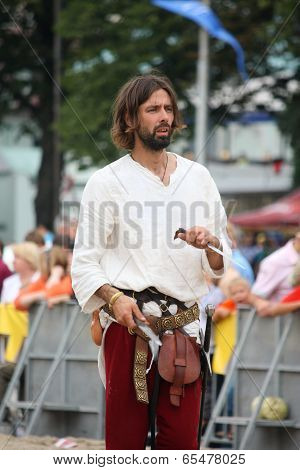 Riga, Latvia - August 21: Unidentified Man In Medieval Costume From Historical Reconstruction Club 