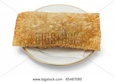 homemade pastel, brazilian snack isolated on white background