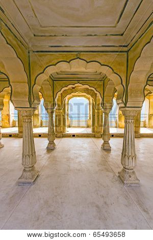 Columned Hall Of Amber Fort. Jaipur, India