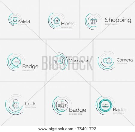 Thin line neat design logo colletion - 9 vector clean modern icons and stamps