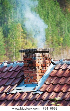 Smoking chimney at forest background