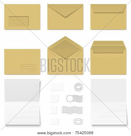 White + Brown Envelopes / Writing Paper / Postage Stamps