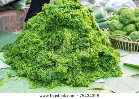 Freshwater Algae (spirogyra Neglecta) In Local Market Thailand