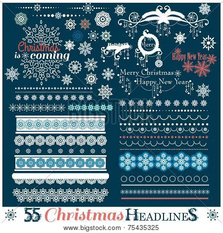 Christmas set of Borders with Snowflakes.