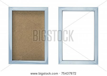 Blue Plastic Picture Frame With And Without Fiberboard Background, Isolated