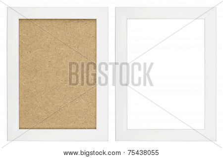 Wooden White Picture Frame With And Without Fiberboard Background, Isolated