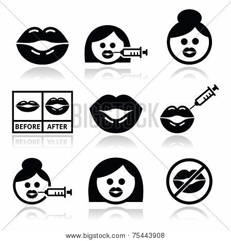 Big lips, lip augmentation icons - beauty concept