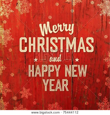 Retro Styled Christmas Card Design On Red Texture. Vector.