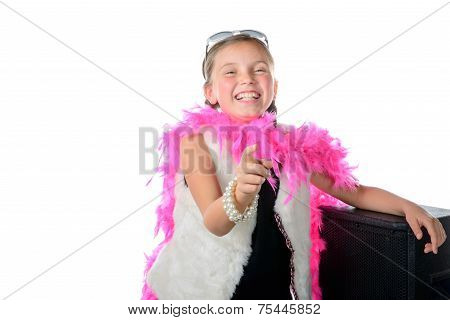 A Pretty Little Girl With A Pink Feather Boa