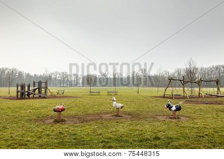 Empty Park Playground, Outdoor Play Equipment, Nobody At Park